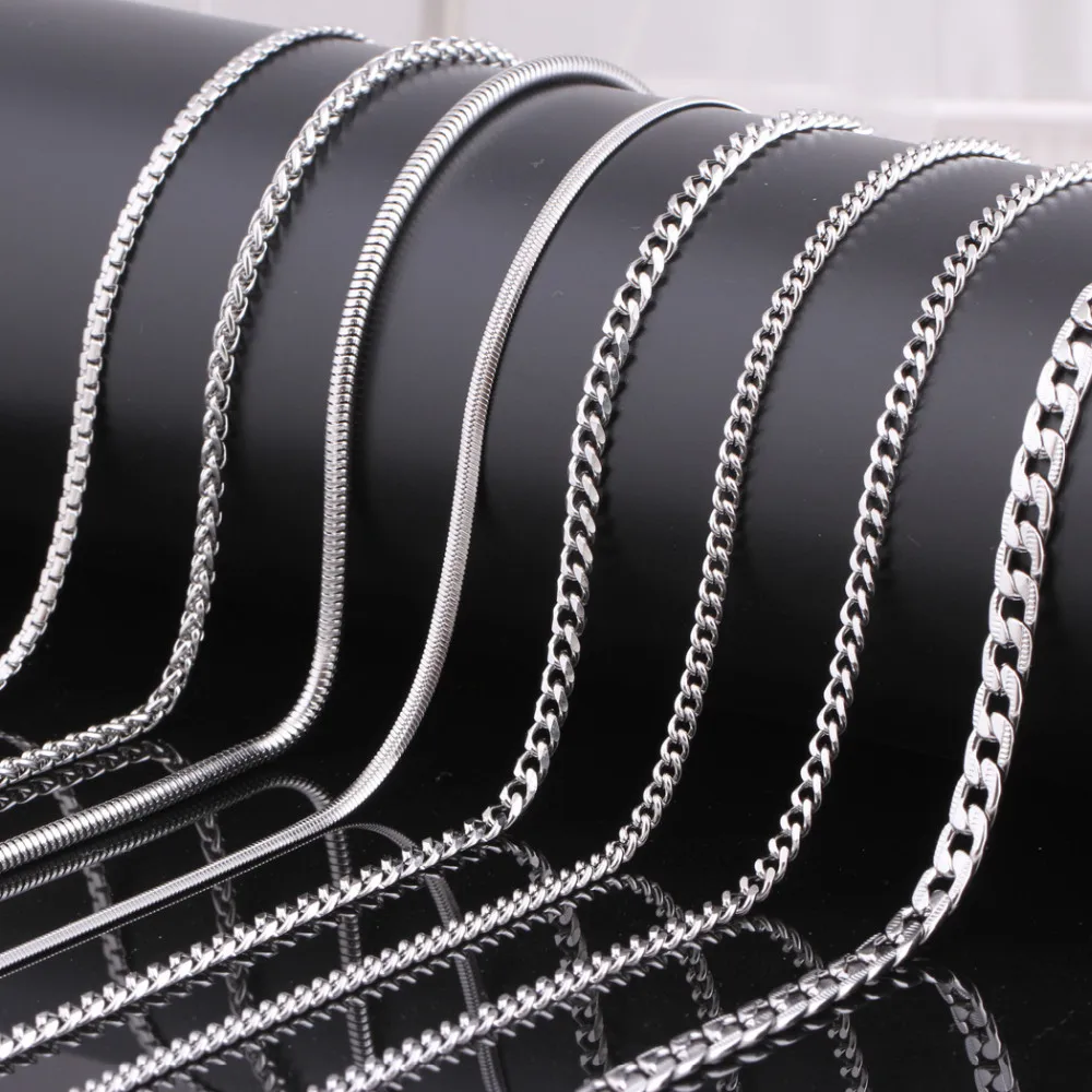 Degli uomini della Collana Della Catena di 60 centimetri Collana Lunga 3 millimetri Largo Della Collana per Gli Uomini SilverTitanium Acciaio Collane Della Catena A maglia Degli Uomini di