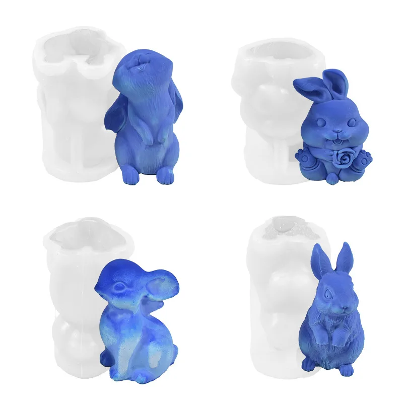 3D süße Kaninchen Silikon Kerze Form DIY Kaninchen Tier Gips Seife Harz Handwerk Form handgemachte Schokolade Kuchen Backwerkzeuge Image