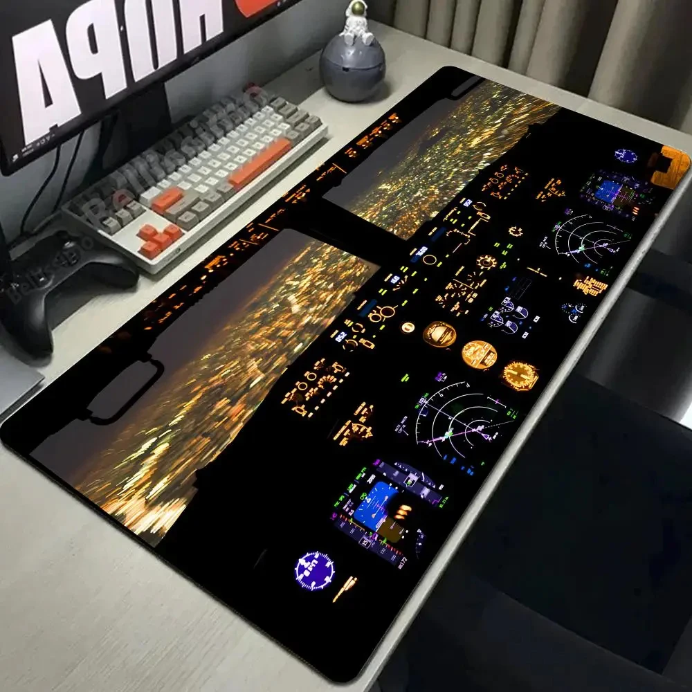 Sternennacht Stadt Nachtansicht Mauspad Flugzeug Cockpit Mauspad Schreibtischunterlage großes rutschfestes Gaming-Mauspad aus Gummi 900 x 400 mm Xxl Image