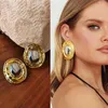 Persönlichkeit Hip Hop Stil klobige ovale große Edelstahl baumelnde Ohrringe Rock Golden Silber Farbe Metall glänzend gehämmerte Creolen