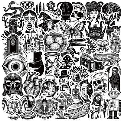 50 Stück schwarz und weiß gotische Aufkleber Kunst Vintage klassischen Koffer Sammelalbum Helm Laptop wasserdichtes Geschenk coole Spielzeug Aufkleber Image