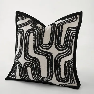 Italienischer Beige Schwarz Licht Luxus Kissenbezug Retro Chenille Geometrischer Jacquard Image
