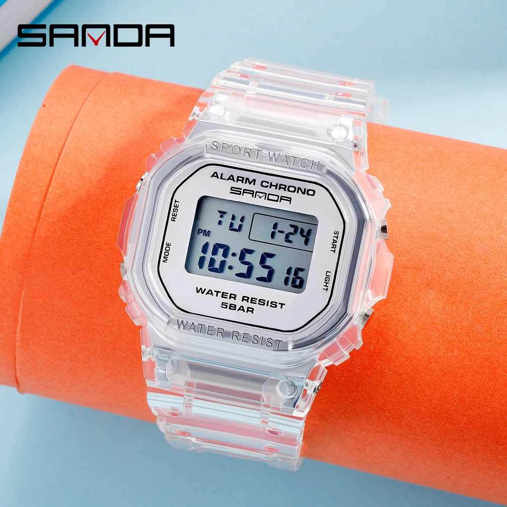 SANDA G Stil Sportuhr Frauen Transparente LED Digitaluhr Lässige Wasserdichte Damen Elektronische Uhr Unisex Junge Mädchen Uhr Image
