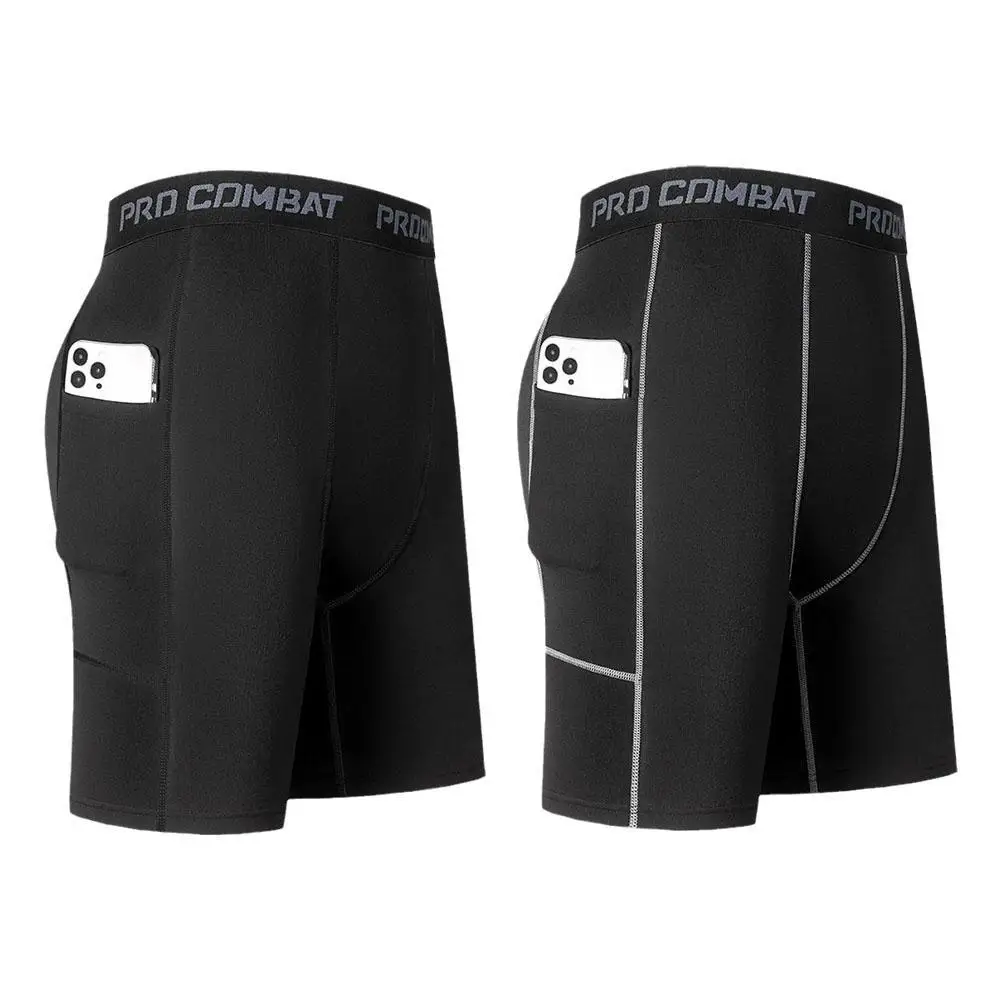 Short de Compression haute Performance pour hommes avec poche, couche de Base extensible respirante à séchage rapide pour le cyclisme, le sport et la salle de sport