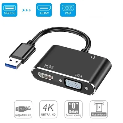 3 in 1 USB 3,0 zu HDMI VGA Audio Video Konverter Adapter 1080p 4k Dual Screen Display HDMI-kompatibel für PC Laptop Projektor