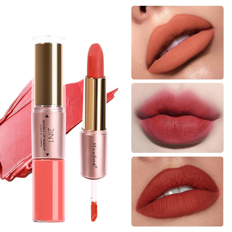 Lipgloss, langanhaltend, feuchtigkeitsspendend, wasserfest, lichtecht, antihaftbeschichtet, Zwei-in-Eins-Matte, Lipgloss-Kosmetik Image