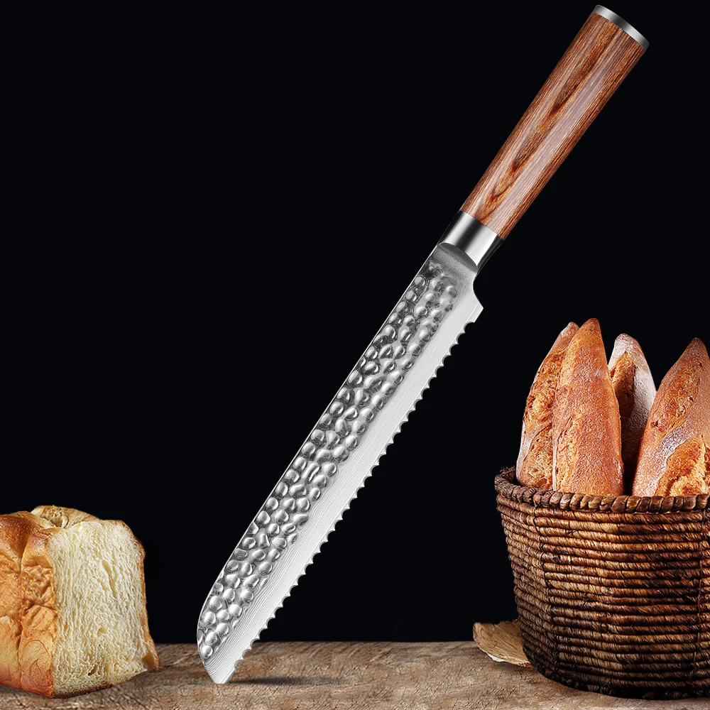 Xituo premier Brotmesser 8 "gehämmerte Serrationen Brotmesser für Kuchen und Gebäck, hand gefertigtes japanisches gezacktes Küchenmesser Image