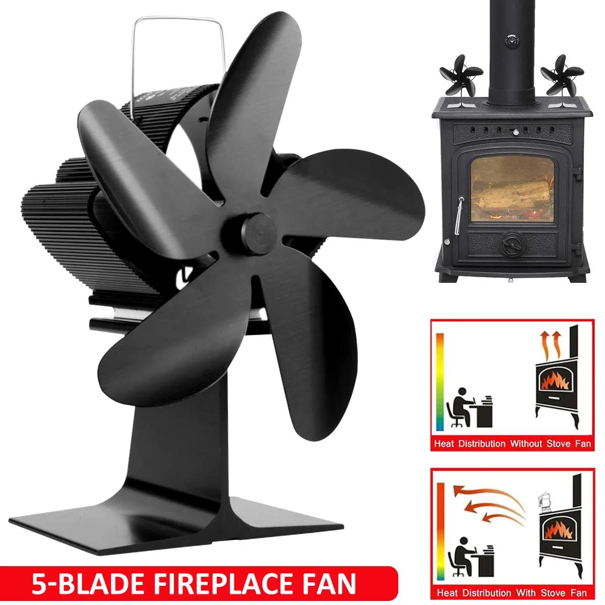 5-Blatt-Ofenventilator wärme betriebener leiser Kamin ventilator Home Effiziente Wärme zirkulation Warmluft Holzofen Kamin ventilator