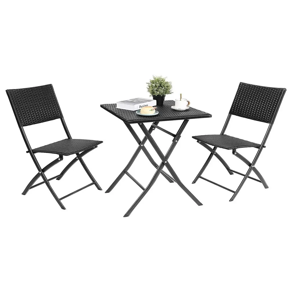 3 Stück Outdoor Klapptisch 2 Stühle Set Klapp möbel Stuhl Rattan Material tragbare Camping Picknick tisch & Stuhl Balkon Set Image