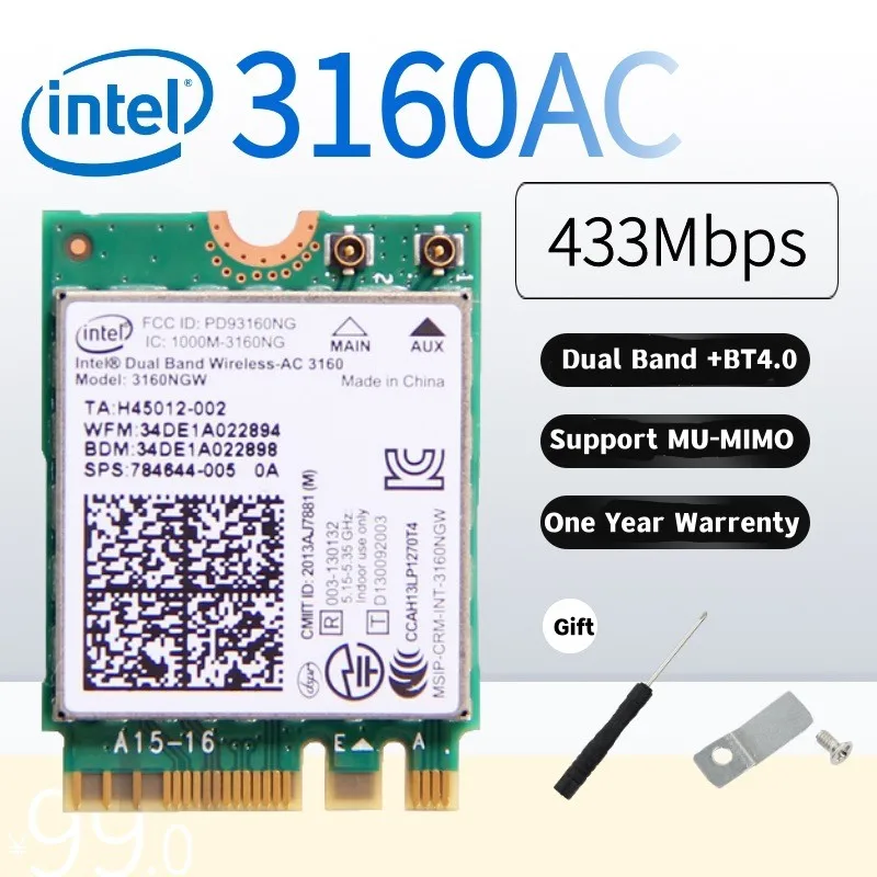 Intel Wireless-AC 7260 7260hmw 3160 7265 3165 8260 Mini-PCIE-Karte Dualband-Bluetooth-WLAN-Adapter Image