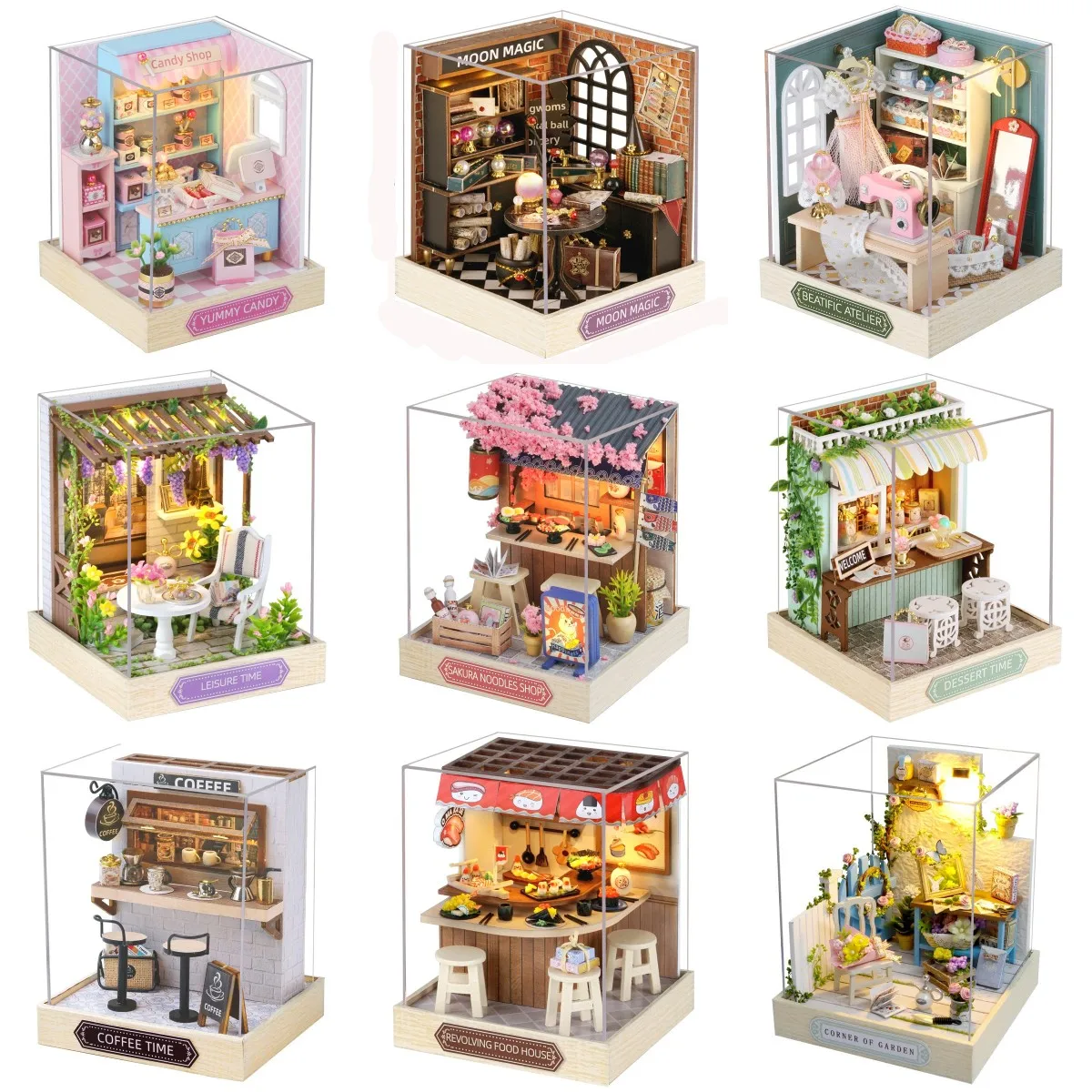 DIY Holz Miniatur Modell Kit Japanische Kirschblüten Nudeln Shop Casa 3D Puzzle Villa Puppenhaus Mit Möbel Freunde Geschenke