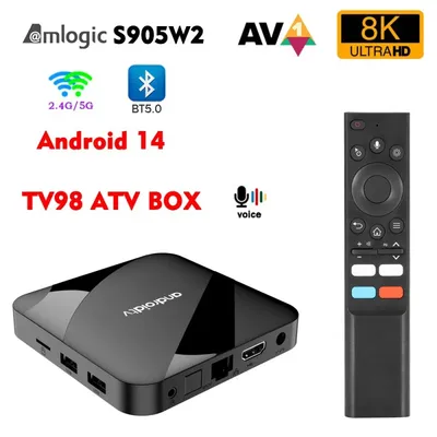 TV98 ATV W2 Smart TV Box Android 14 HD 8K 4K Amlogic S905W2 BT 5.0 Dual Wifi 4G 5G iptv Set Top Box Sprach steuerung TV98 ATV TV Box