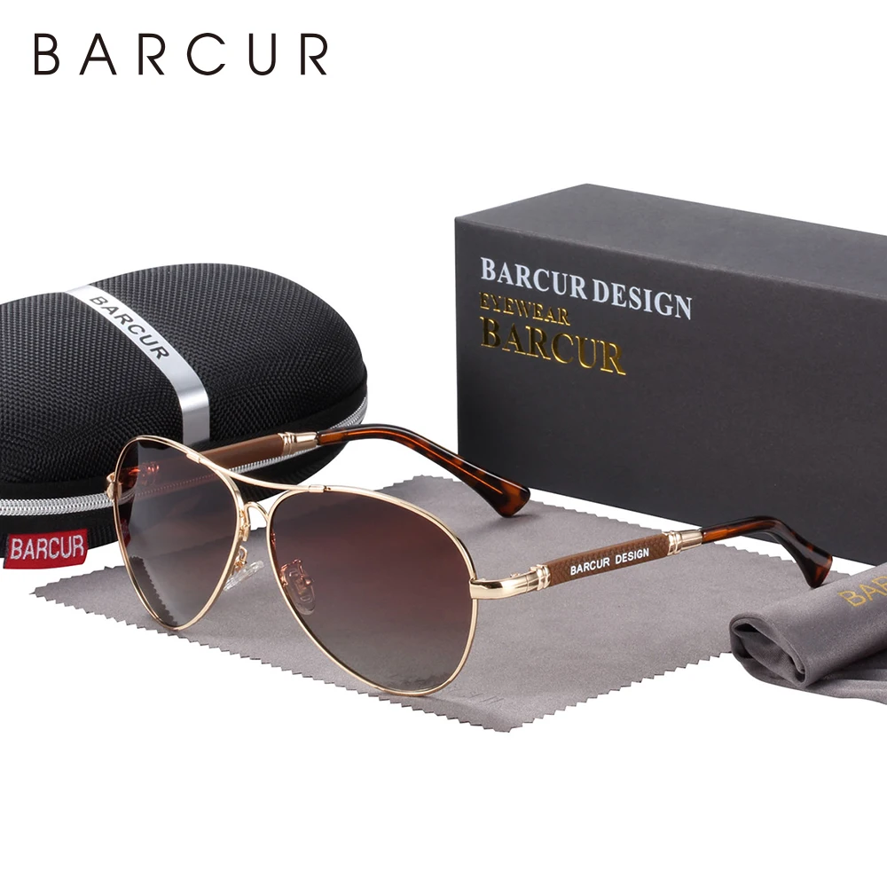 BARCUR Design Sonnenbrille für Männer Memory Legierung Rahmen Pilot Gradienten Polarisierte Sonnenbrille Mann Weiblich Shades Oculos De Sol Image
