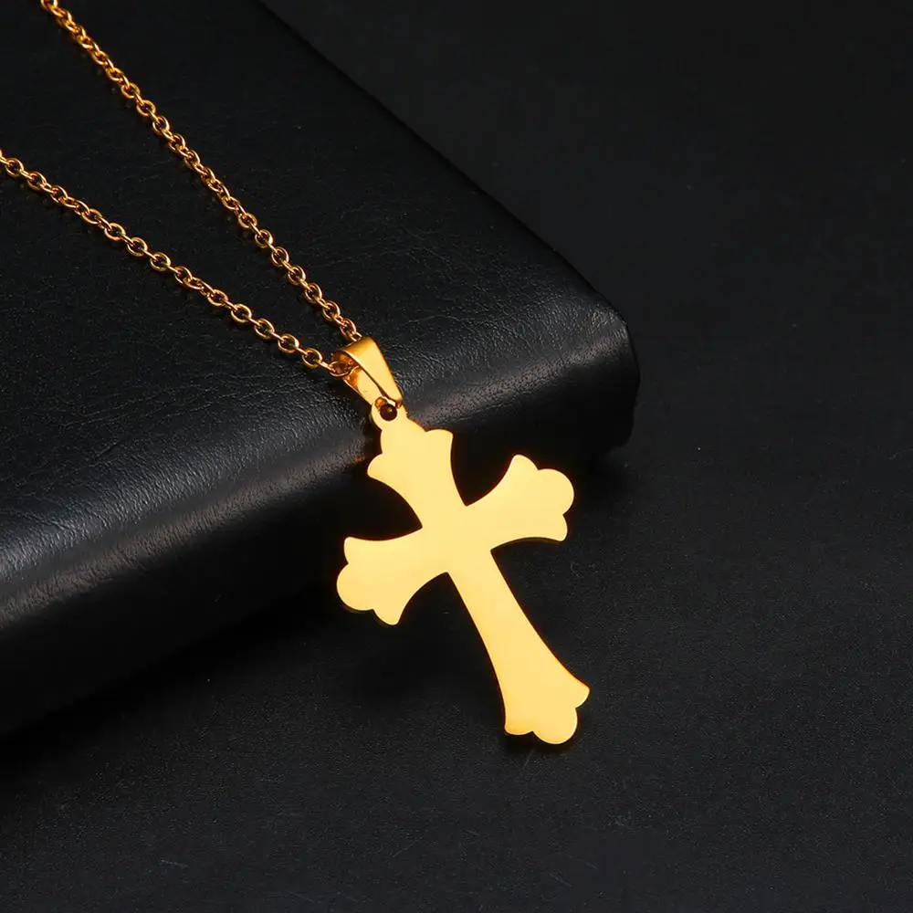 Cazador Trendy Religiöse Jesus Kreuz Anhänger Halskette Gold Farbe Edelstahl Kette Halsketten Für Unisex Hohl Schmuck Geschenk Image