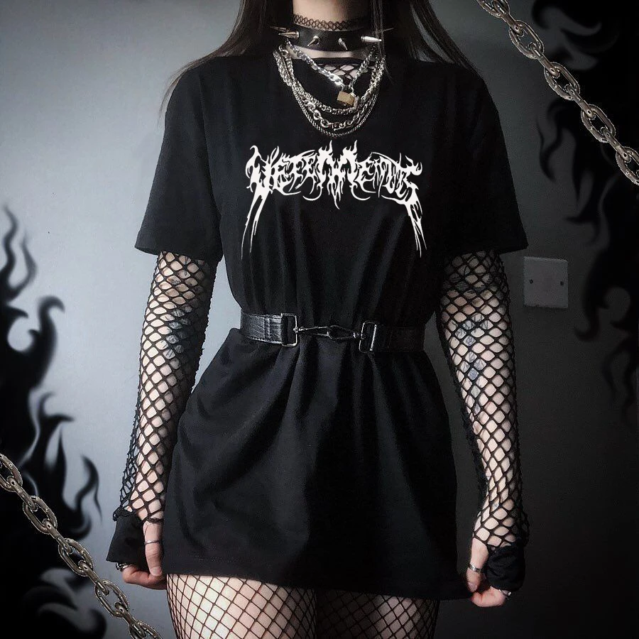 Women's Gothic Dark Streetwear, Female Clothes, Short Sleeve, Harajuku Letter, Punk, Sexy, Vintage, Casual Tops, Hip Hop Tees