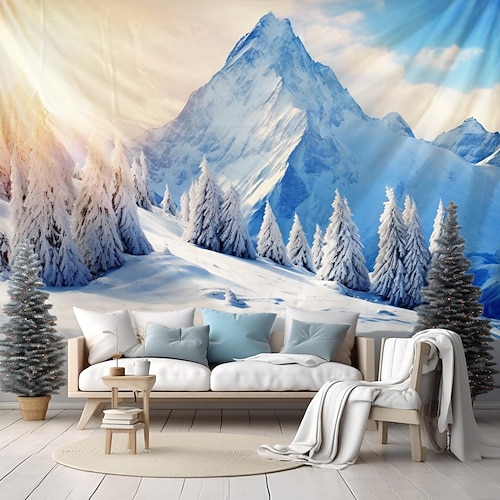 Wandteppich zum Aufhängen, Winterwunderland, Schneewald, Wandkunst, großer Wandteppich, Wanddeko, Fotografie, Hintergrund, Decke, Vorhang, Zuhause, Schlafzimmer, Wohnzimmer, Dekoration Image