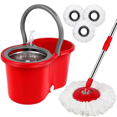 Spin Mop Bucket System with Wringer Set 3pcs Mop Heads Dehydration Magic Mops Extendable Pole