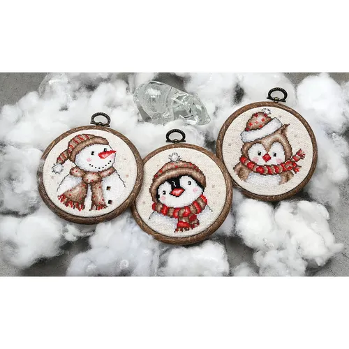 Miniatur-Stickbilder Winterfiguren, Ø 10 cm, 3er-Set