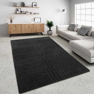 Wollteppich MY HOME "Gabbo Design, Handweb Teppich, reine Wolle, handgewebt" Gr. 6, grau (dunkelgrau), B:200cm H:14mm L:290cm, Wolle, Teppiche, Hoch-Tief-Effekt, reine Wolle, Scandi-Look, Naturfaser, Handarbeit Image