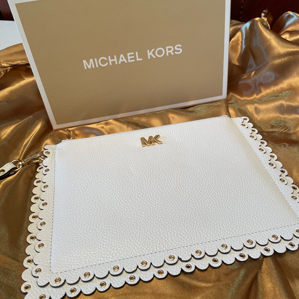 Michael Kors Bags | Gorgeous, Never Used Scalloped Edge Mk Wristlet | Color: White | Size: 9.5” W X 7” H