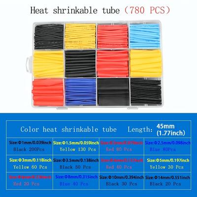 TEMU 530/780pcs 2:1 Heat Shrinkable Tube Shrinking Assorted Polyolefin Insulation Sleeving Mobile Phone Repair Wire Cable Sleeve Wrap Image