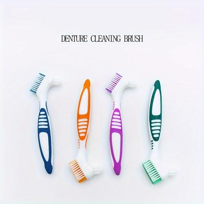 TEMU 4pcsdenture Cleaning , Denture Double-sided Toothbrush, To Cleaning Dentures & , For School