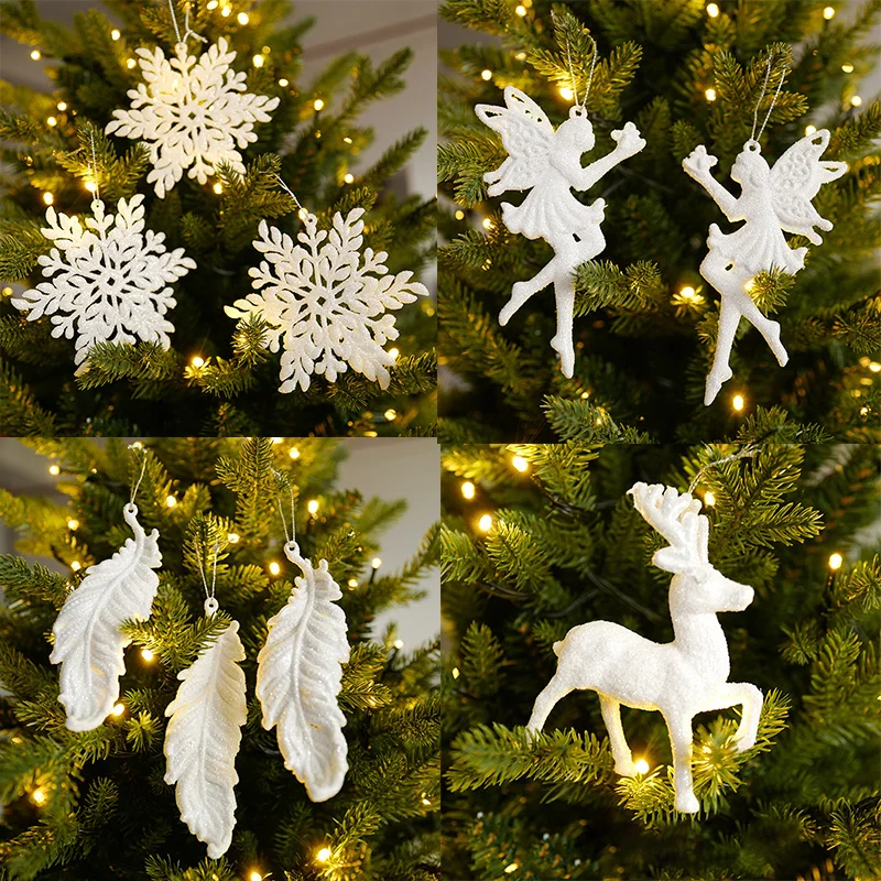 Weihnachten Baum Dekorationen Weiß Engel Puppe Rentier Schneeflocken Form Weihnachten Baum Hängen Ornament Kinder spielzeug DIY Handwerk noel natal Image