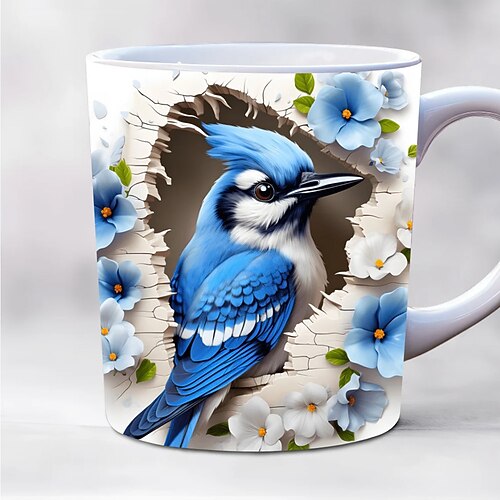 Vogel-Kaffeetasse, 3D-Illusion, Kaffeebecher, Tier-Geschenktasse, Reisebecher, lustige Trinktasse, Schreibtisch-Dekoration, 325 ml Keramiktasse, Teetasse, Geburtstags- und Weihnachtsgeschenke für Image