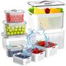 Fruit Storage Containers for Fridge 5 Size Food Containers for Refrigerator Organizers Bins with Colander Set Vegetable Storage Bins with Lids and Handle16L