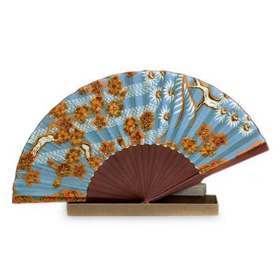 Silk batik fan, 'Springtime'