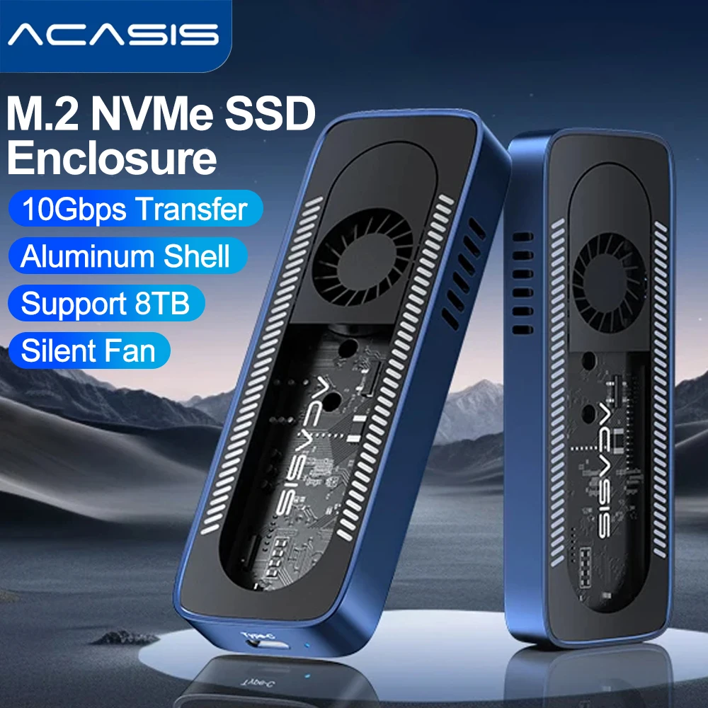 ACASIS M.2 NVMe SSD-Gehäuse, 10 Gbit/s NVME SSD-Gehäuse, integrierter Lüfter, USB 3.1 externes Gehäuse, unterstützt 2230 2242 2260 2280 Image