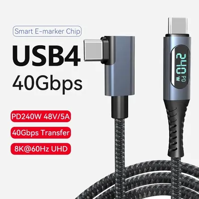 Right Angle USB 4 with LCD Display 240W Charging 8K@60Hz 40Gbps Transfer Thunderbolt 3 Cable for