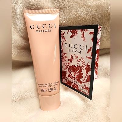 Gucci Skincare | New Women's Gucci Bloom Perfumed Body Lotion 1.6oz & Edp Sample Spray .05oz | Color: Pink/Red | Size: 1.6oz/50ml