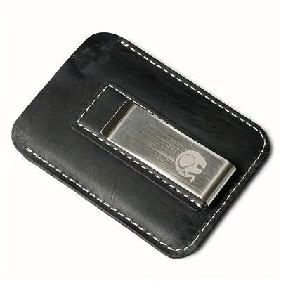 TEMU Premium Top-grain Leather Wallet For Men - Sleek Light Brown, Clip & Credit Card Holder Image