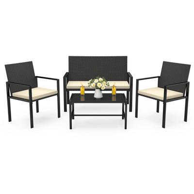 Gartenmöbel set Bigzzia Polyrattan Balkonmöbel, mit 2er Sofa, 2 Stühle, Tisch & Sitzkissen Image