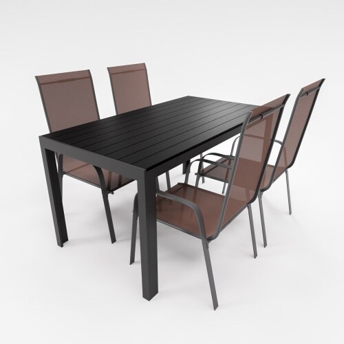 Lex Gartenmöbel Set 4x Stapelsessel Alu Tisch 5-tlg. Essgruppe Gartenset Sitzgruppe schokobraun : Schokobraun Image