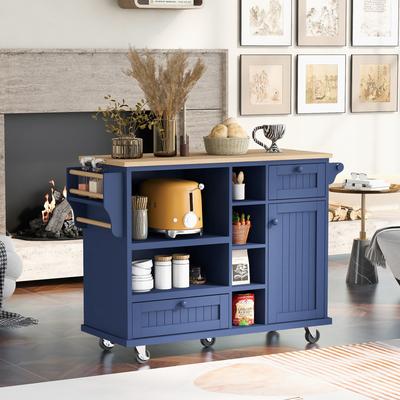 Modern style Kitchen Island Cart with Storage Cabinet and Two Locking Wheels