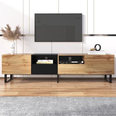 Modern TV with 2 Cabinets& Open Storage Compartment,Color-matching Media Console Table for TVs up to 85''