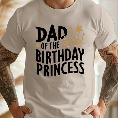 TEMU Men's Casual Birthday Princess T-shirt - Polyester, Geometric Pattern, Round Neck, Machine Washable Image