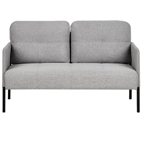 2-Sitzer Sofa Grau Stoffbezug Gesteppt Hohe Metallfüße Lose Rückenkissen Schmale Hohe Armlehnen Freistellbar Retro-Stil Wohnzimmer Polstersofa