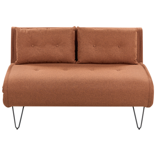 2-Sitzer Sofa Orange Stoffbezug mit Schlaffunktion Dekokissen Knopfhetung Schwarze Metallfüße Haarnadelbeine Ohne Armlehnen Schlafsofa