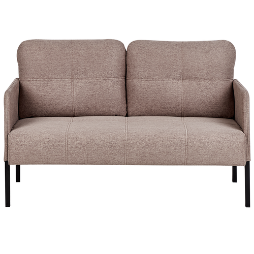 2-Sitzer Sofa Hellbraun Stoffbezug Gesteppt Hohe Metallfüße Lose Rückenkissen Schmale Hohe Armlehnen Freistellbar Retro Wohnzimmer Polstersofa