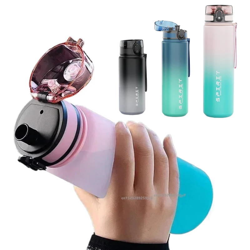 500ML/650ML/1000ML Sport Wasser Flasche Auslaufsicher Bunte Kunststoff Tasse Trinken Outdoor Reise Tragbare gym Fitness Krüge Image