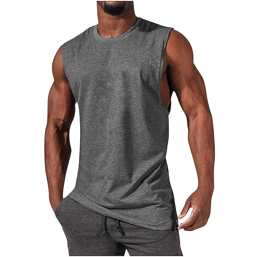 Per uomo Tinta unita Canotta da palestra Canotta da allenamento Estate Classico Senza Maniche Sportivo Athleisure Cotone Morbido Traspirante Allenamento in Palestra Corsa Jogging Bodybuilding Fitness