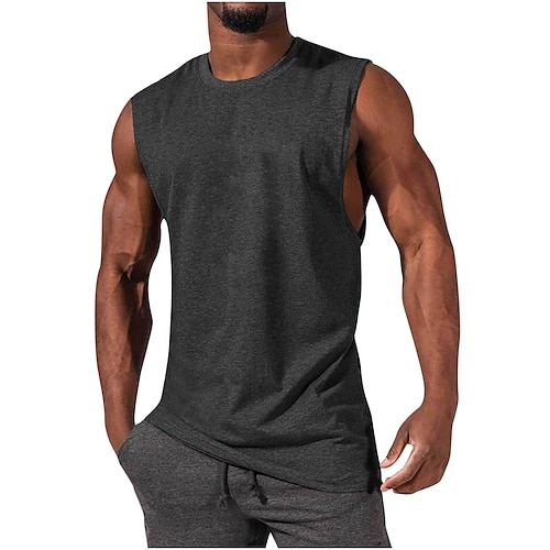 Herren Fitness-Tanktop Workout-Tanktop Klassisch Ärmellos Singulett Sportlich Athleisure Sommer Einfarbig Baumwolle Weich Feuchtigkeitsableitend Atmungsaktiv Fitnesstraining Joggen Bodybuilding Image
