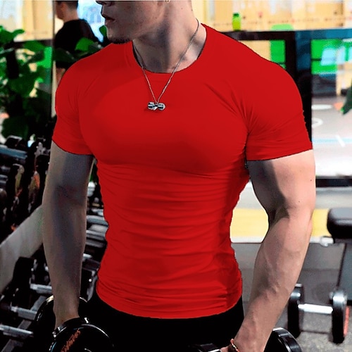 Herren Fitnessshirt Laufshirt Kurzarm T-Shirt Sportlich Athleisure Sommer Einfarbig Schnelltrocknend Weich Schweißableitend Atmungsaktiv Joggen Training Bodybuilding Sportbekleidung Sportkleidung Image