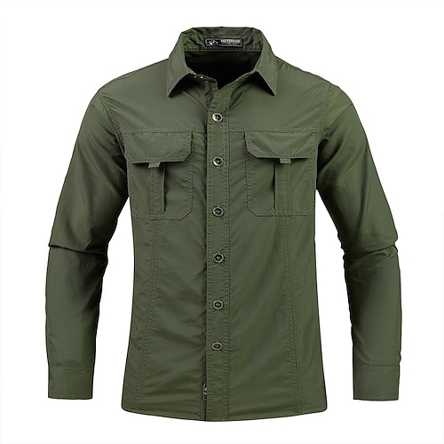 Herren Wanderhemd Angelhemd Draussen Langarm UPF50 UV Schutz Schnelltrocknend Schweißableitend Atmungsaktiv Oberteil Sommer Frühling Outdoor Angeln Alltagskleidung Schwarz Armeegrün Khaki Image