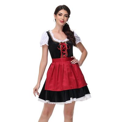 Karneval Oktoberfestbier Kostüm Kleid Dirndl Trachtenkleider Dienstmädchen Deutsch München Wiesn Damen Stoff im traditionellen Stil Kleid Schürze Image