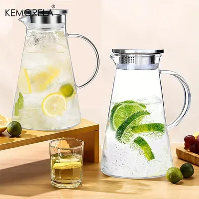 1/2Pcs Water Jug Transparent Heat-Resistant Glass Cold Water Kettle And Cups Water Pot With Handle