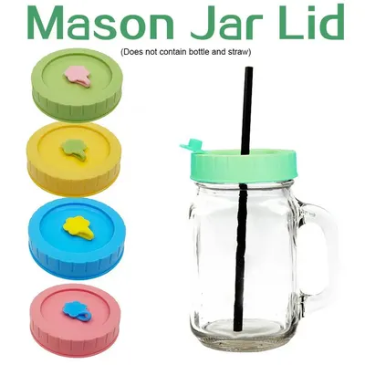 1/4Pcs Cute Universal Mason Jar Lids With Straw Hole 70mm Diameter Storage Wide Mouth Leak Proof Kitchen Supplies